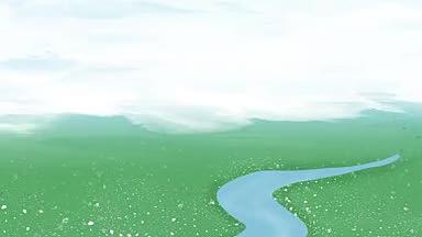 非实小河拍蓝天白云草地背景AE模板视频的预览图